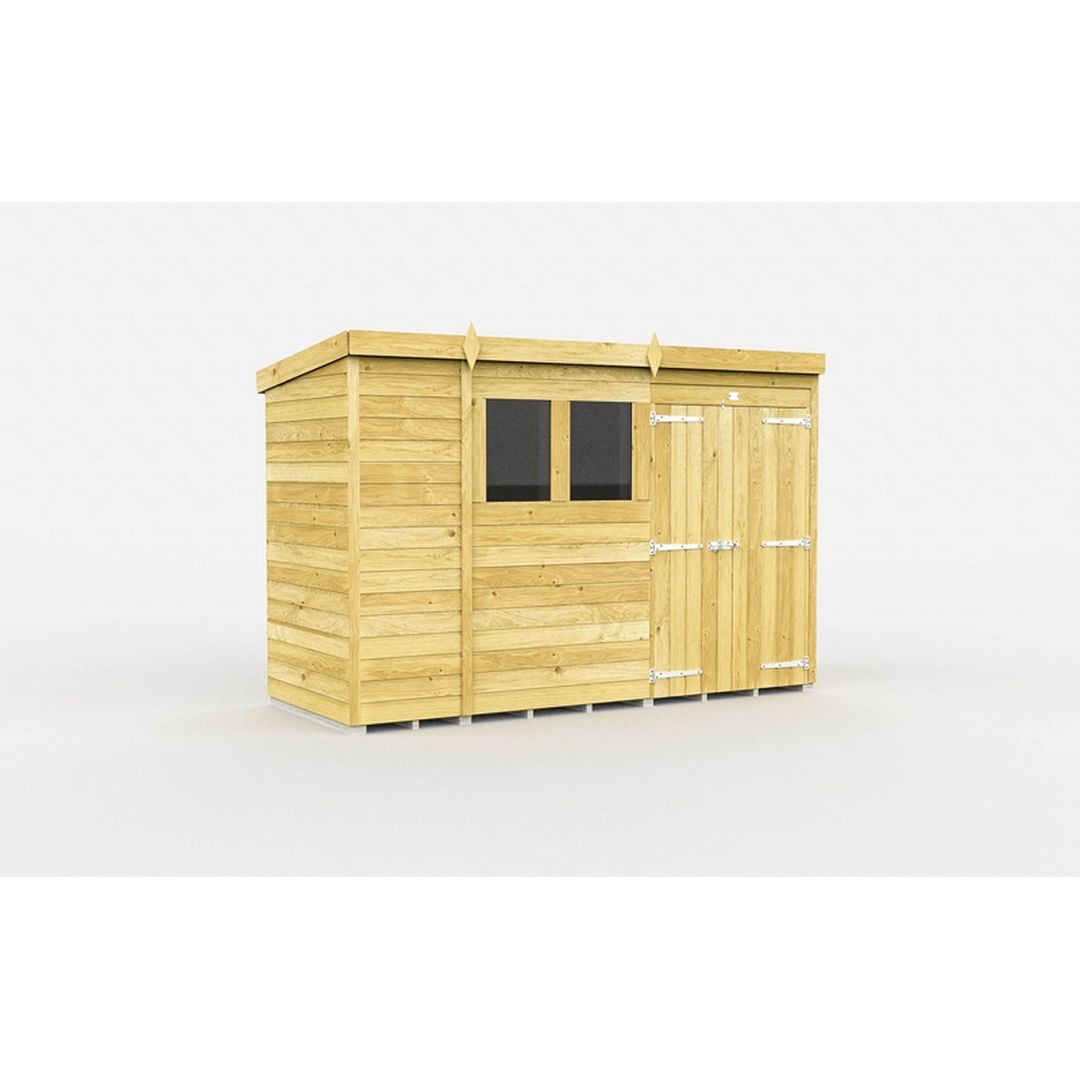 Buttercup Farm 11 x 4 Feet Pent Shed - Double Door W/ Windows - L118 x W329 x H201 cm in Brown