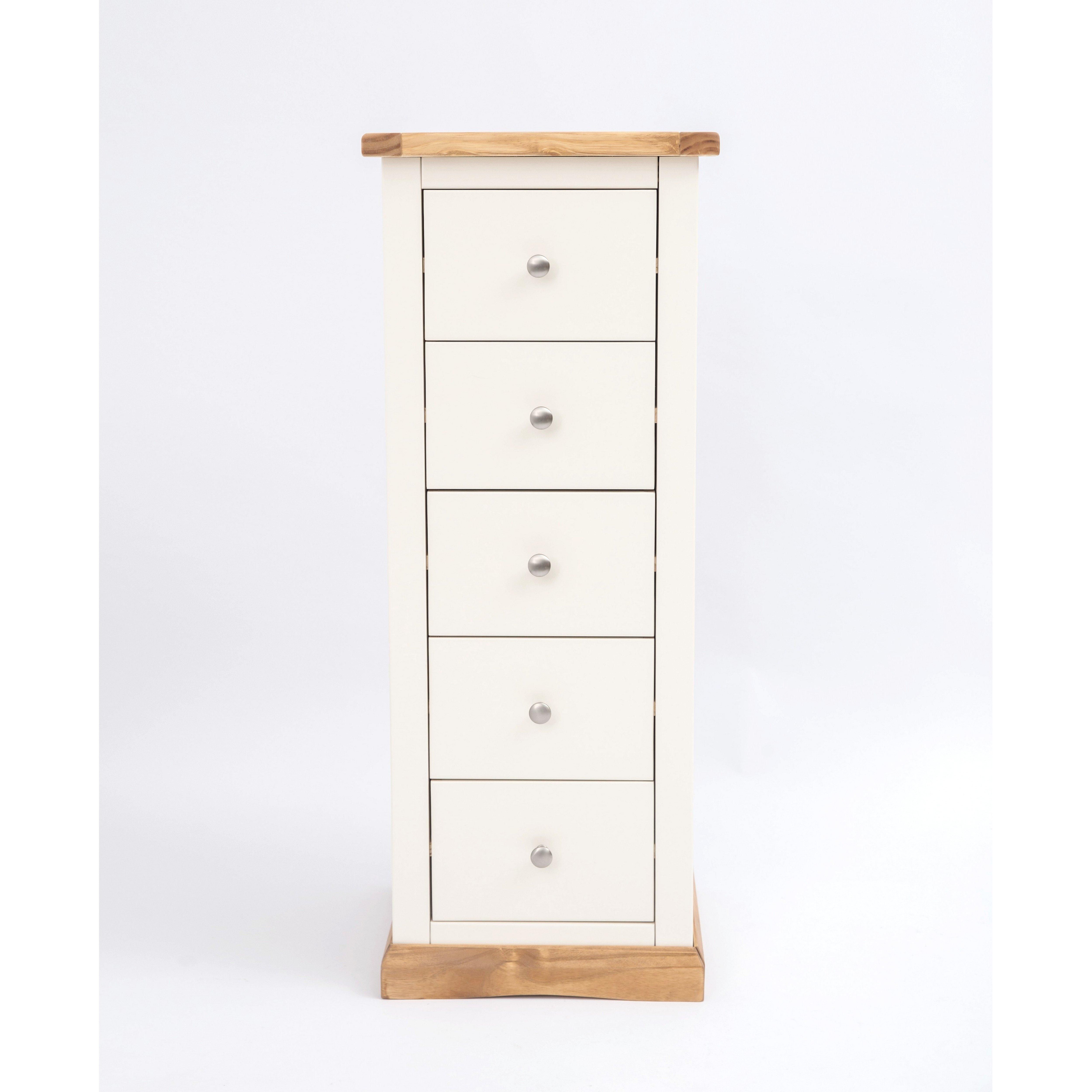 Cabinet Bits Trevi 5 Drawer Narrow Chest of Drawers Chrome Knob in Off-White