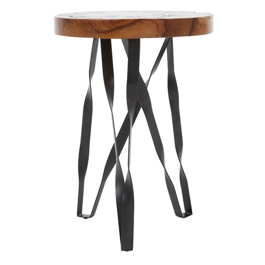 Praecipua Teak Wood Round Stool With Iron Legs