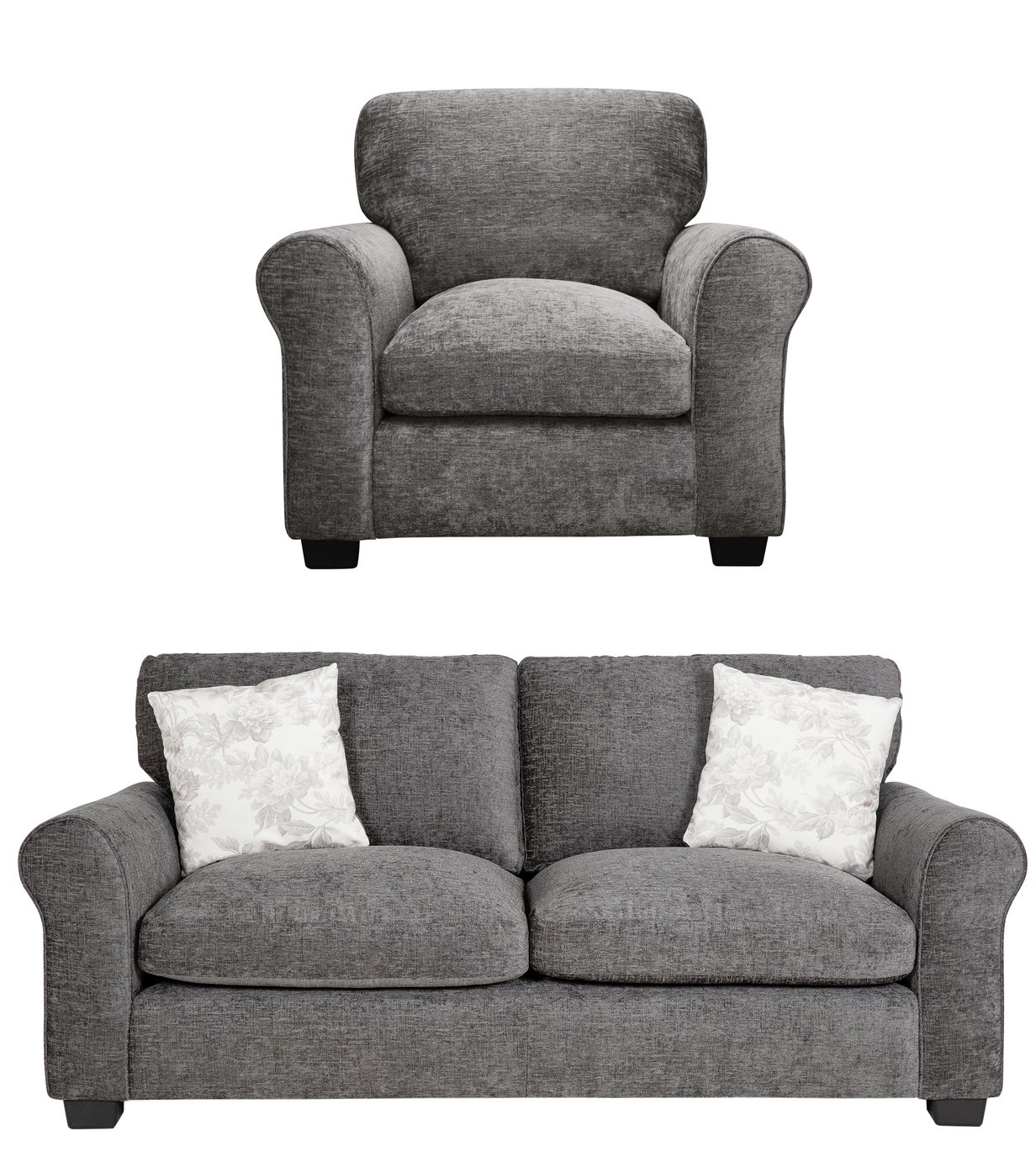 Argos Home Tammy Fabric Chair and 3 Seater Sofa - Charcoal