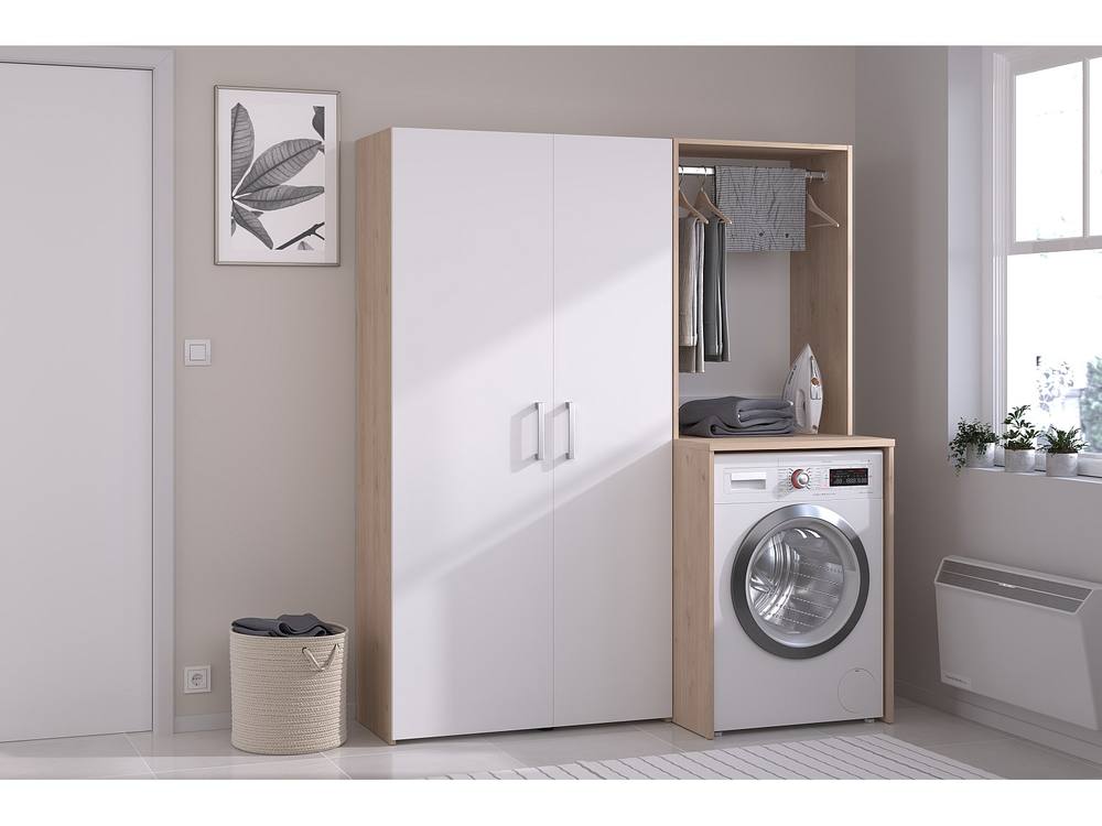 Vente-unique Laundry Unit With Wardrobe & Double-Door Cabinet - Light Natural and in Light Oak