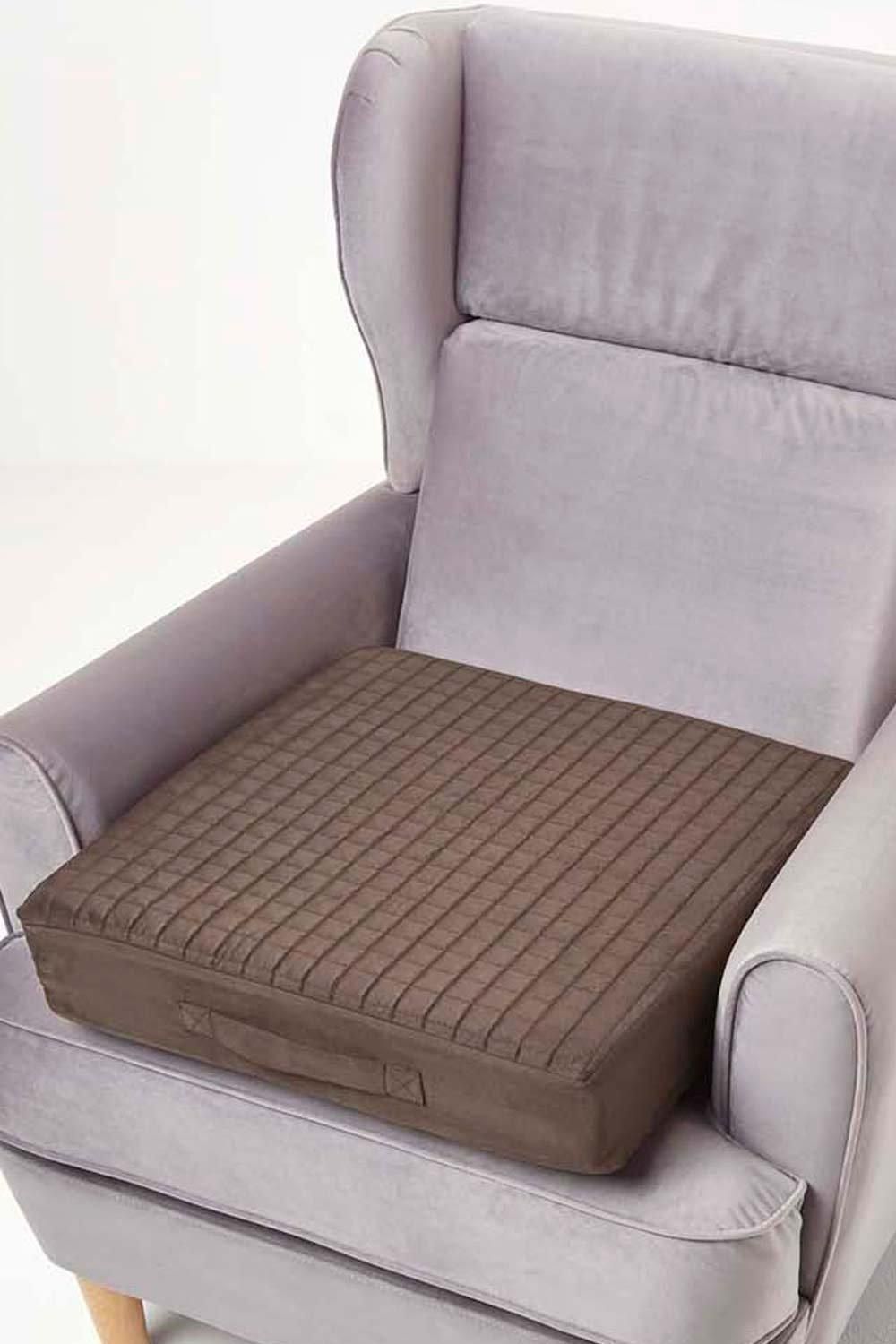 Homescapes Suede Orthopaedic Foam Armchair Booster Cushion in Chocolate