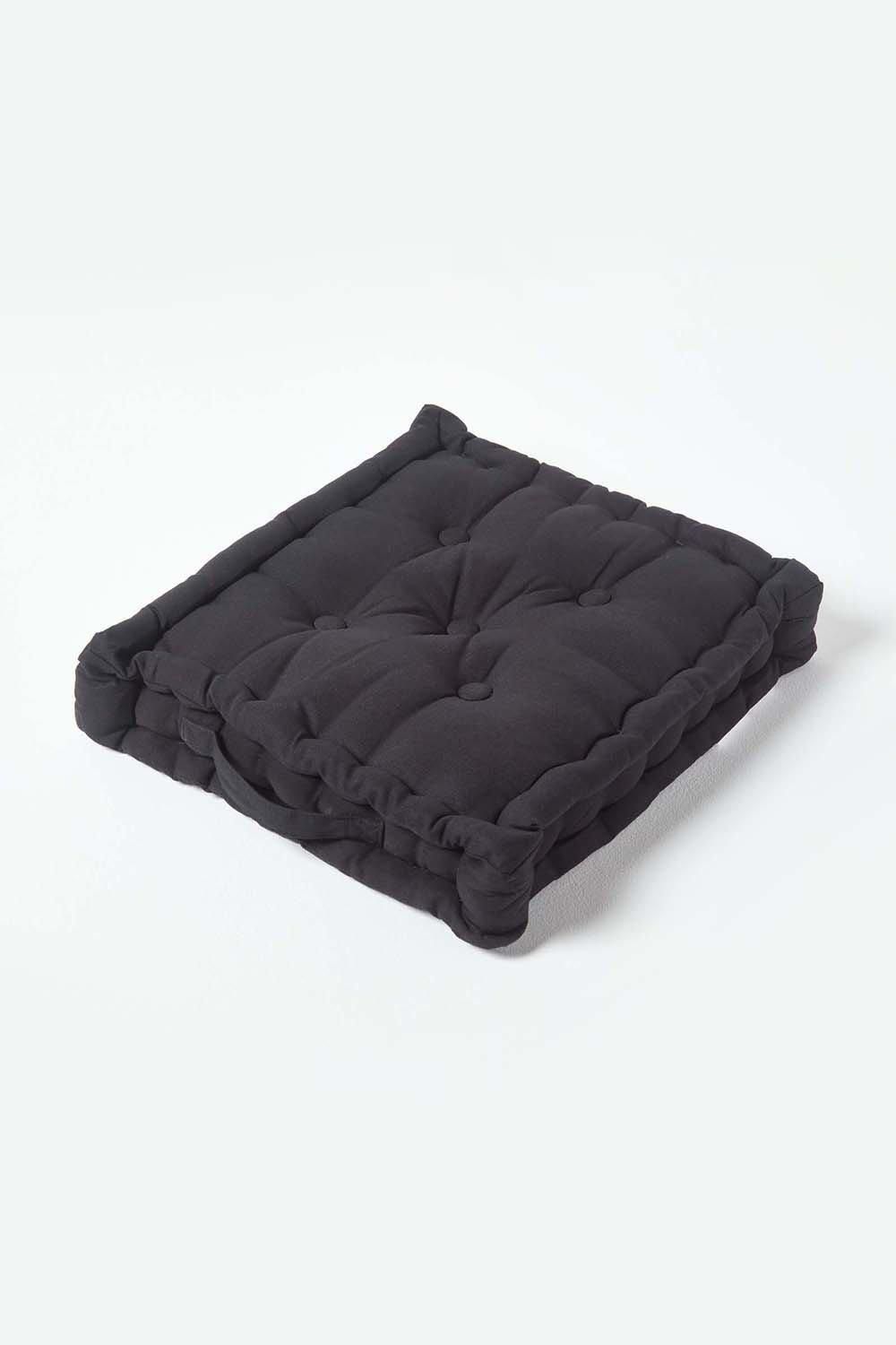 Homescapes Plain Cotton Floor Cushion in Black