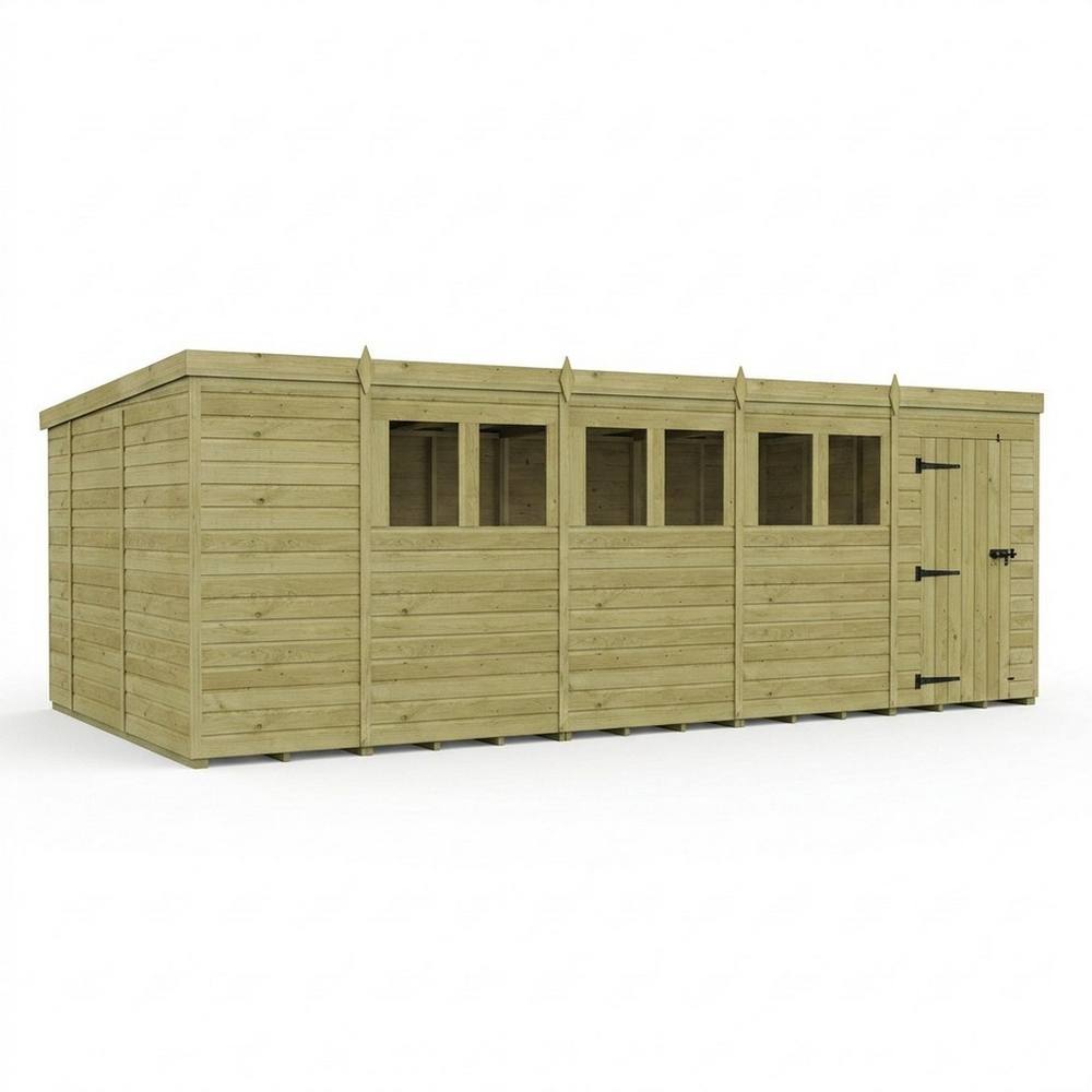 Buttercup Farm 19ft x 10ft Pent Garden Shed Single Door With Windows - Timber in Brown