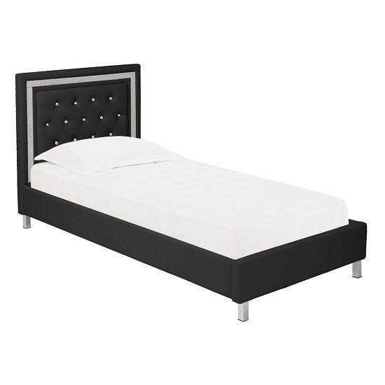 Branson Single Bed In Black Faux Leather With Diamante