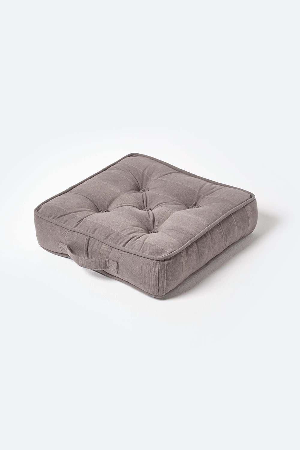 Homescapes Rajput Ribbed Cotton Floor Cushion in Dark Grey