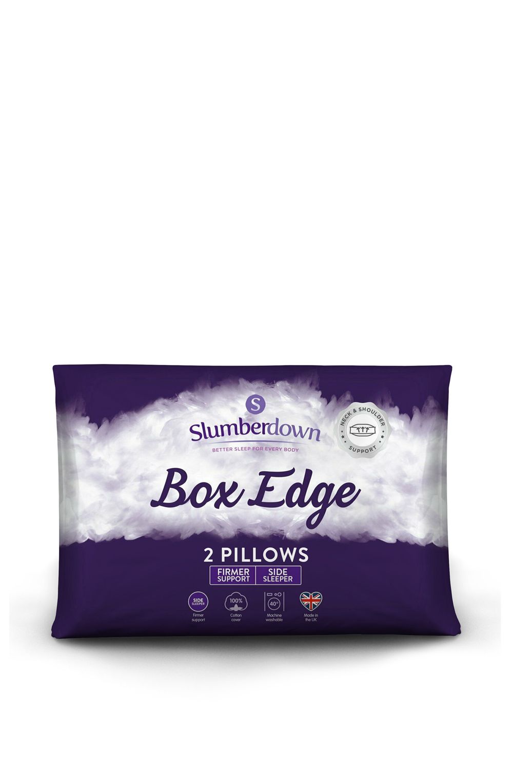Slumberdown 2 Pack Box Edge Firm Support Pillows in White