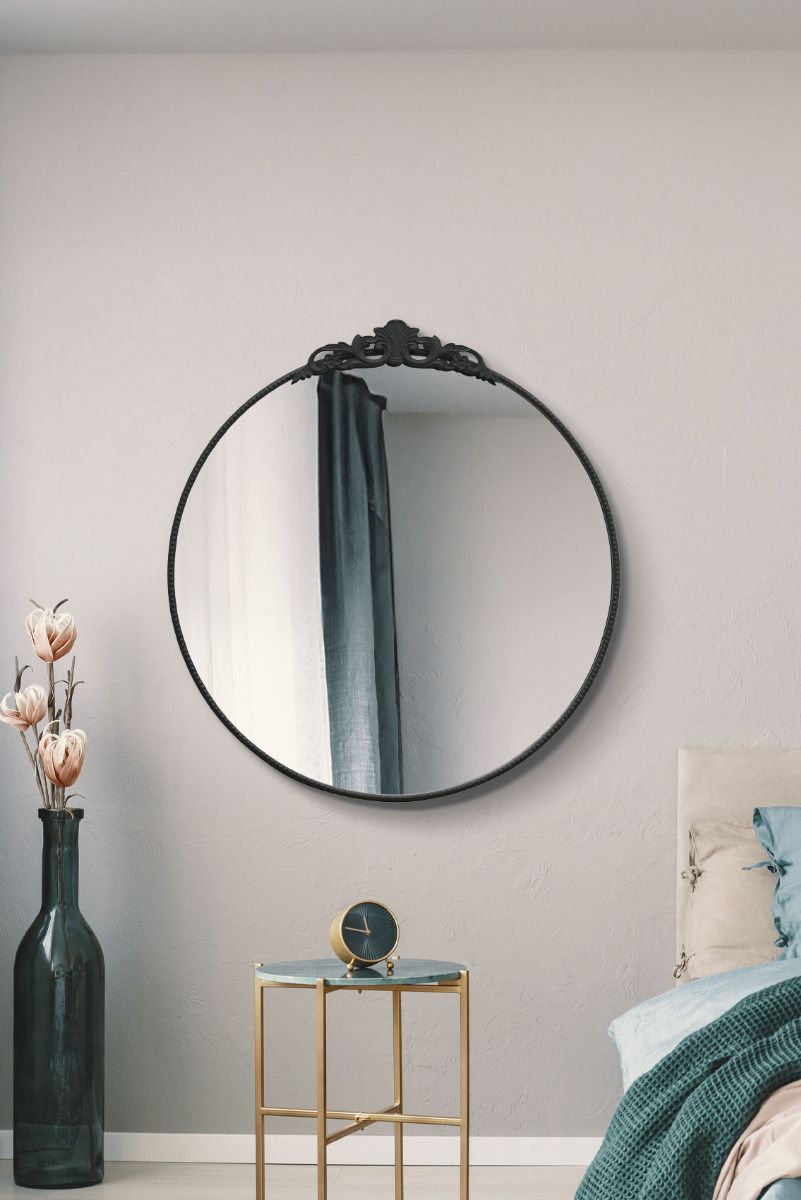 MirrorOutlet Black Metal Framed Round Decorative Wall Mirror 39" X 39" (100x100CM)