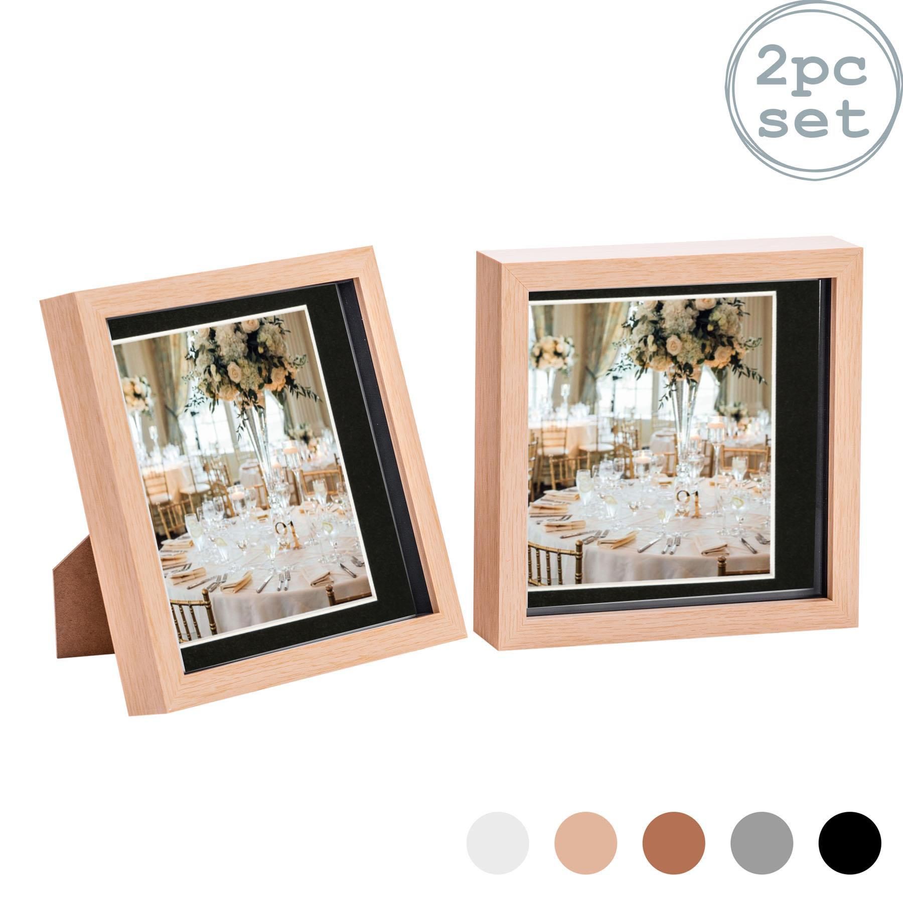 Nicola Spring 3D Box Photo Frames - 8 x 8" with 6 x 6" Mount - Grey Mount - Pack of 2 in Light Brown