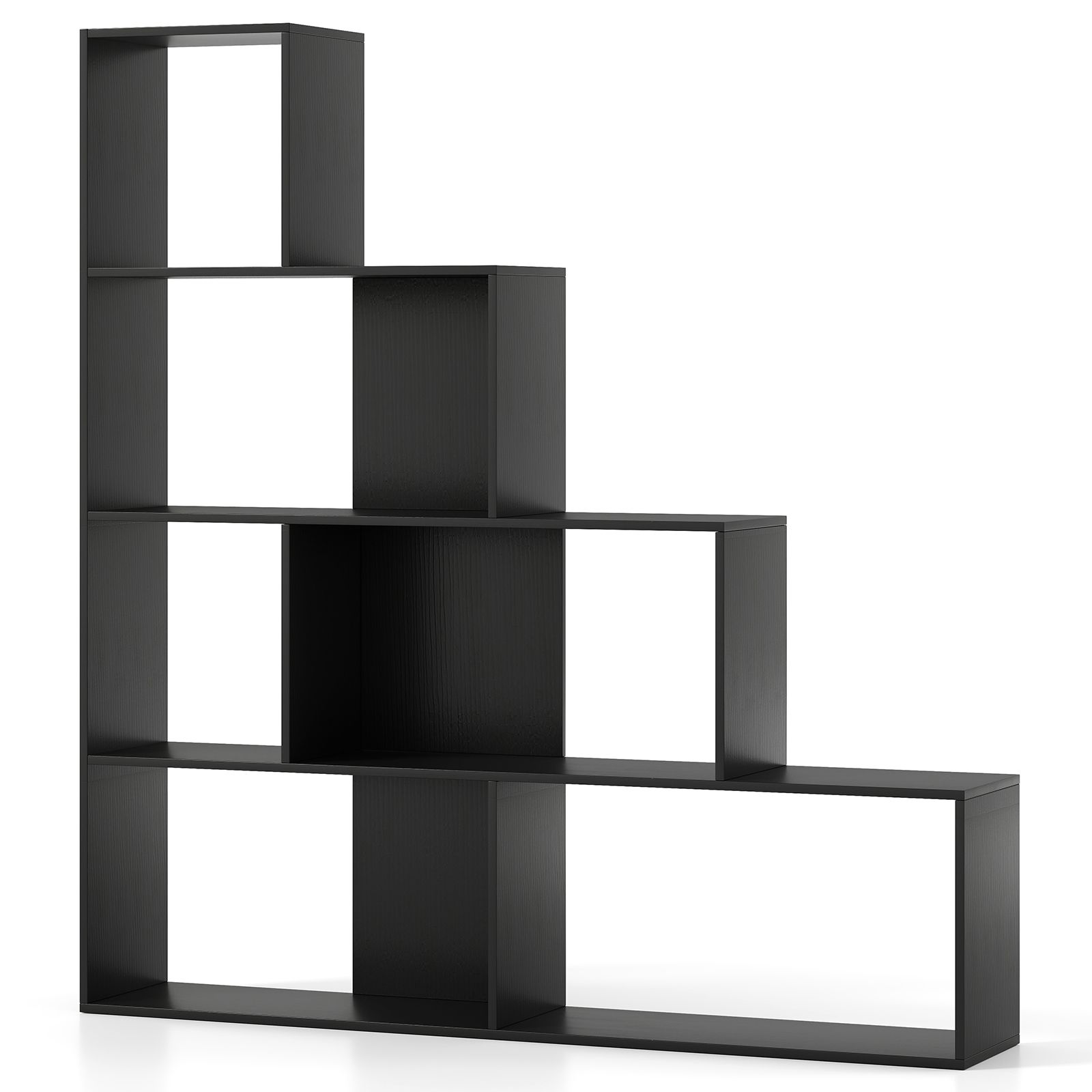 Costway 4-Tier Stepped Bookshelf Modern Ladder Bookcase w/6 Storage Cubes in Black