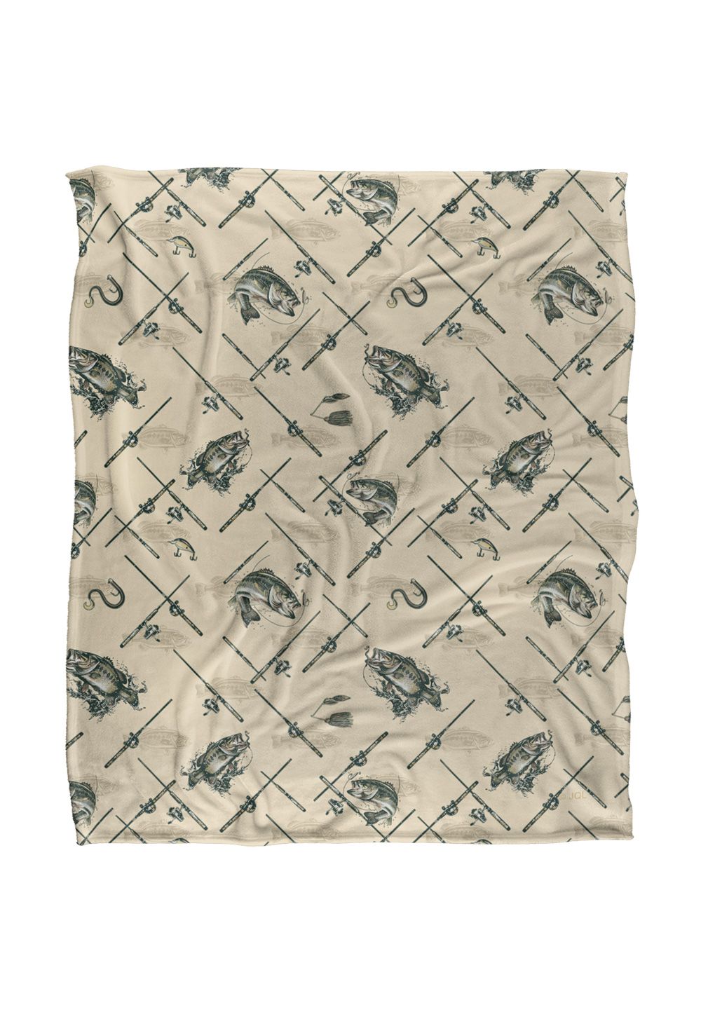 JQ Licensing Action Bass Fishing Pattern Silky Touch Super Soft Throw Blanket 152 X 127 cm in White