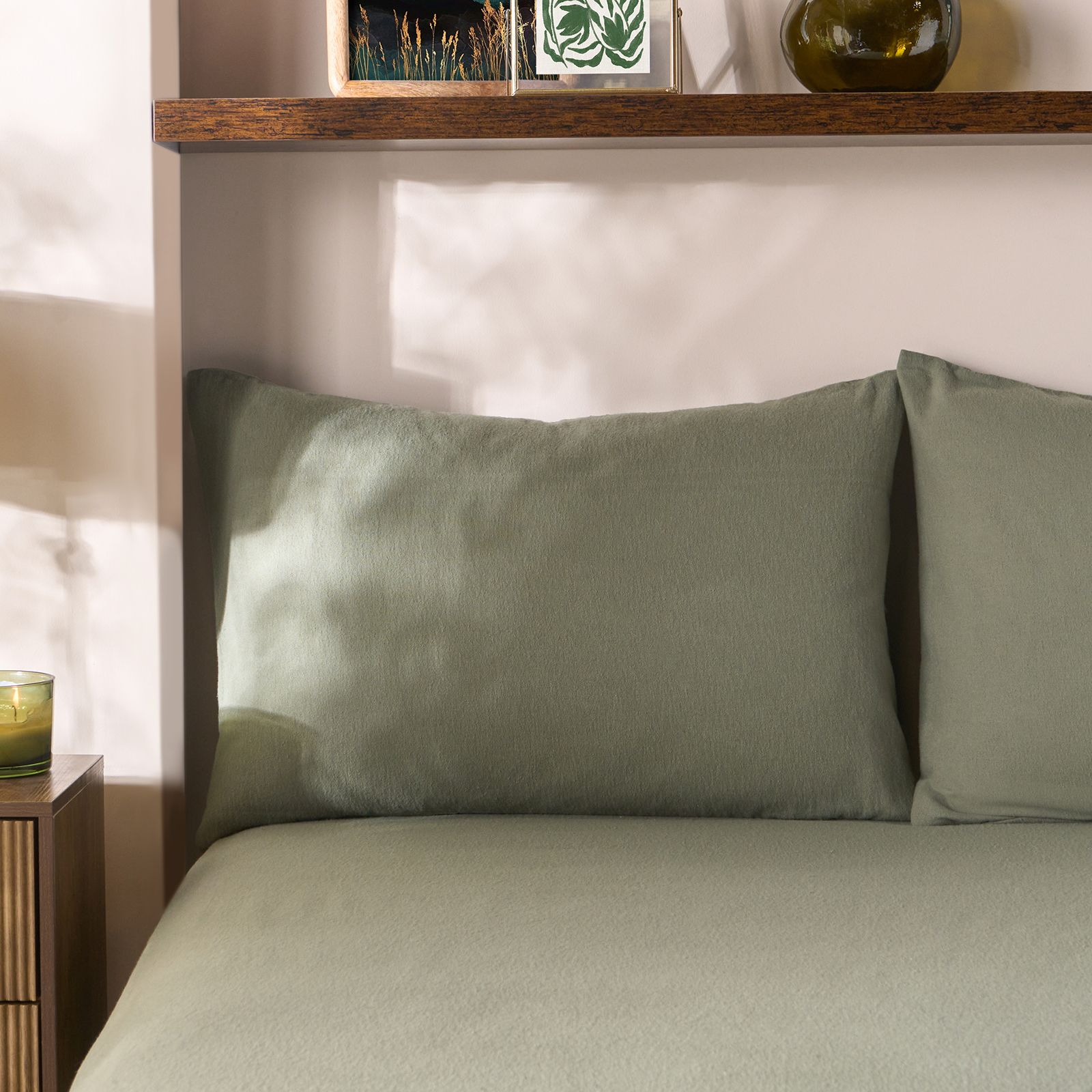 OHS 2 Pack Essential Brushed Cotton Soft Housewife Pillowcases in Dark Green