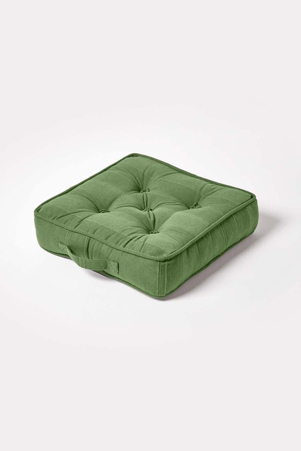 Homescapes Rajput Ribbed Cotton Floor Cushion in Dark Olive