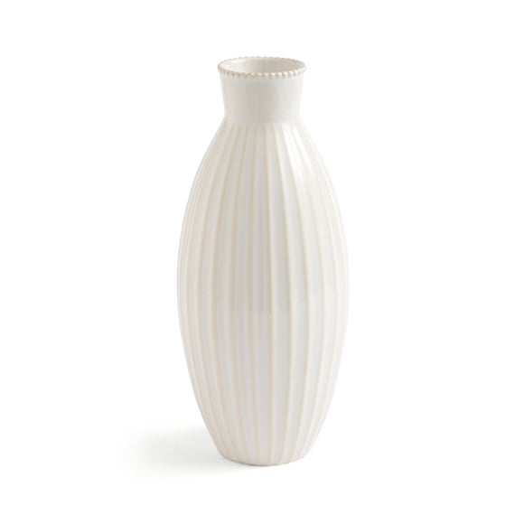 Ceramic Ribbed Vase with Beaded Edge 3