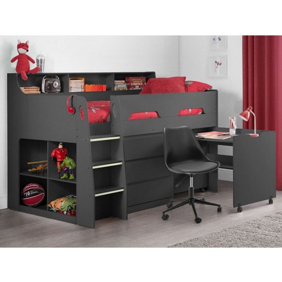 Fenton Midsleeper Children Bed In Anthracite With Storage And Desk