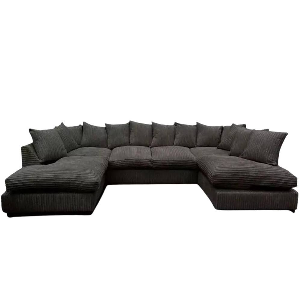 Bliss Furniture Jumbo Cord U-Shaped Scatter Back Sofa Black Modern Design, Super Comfy