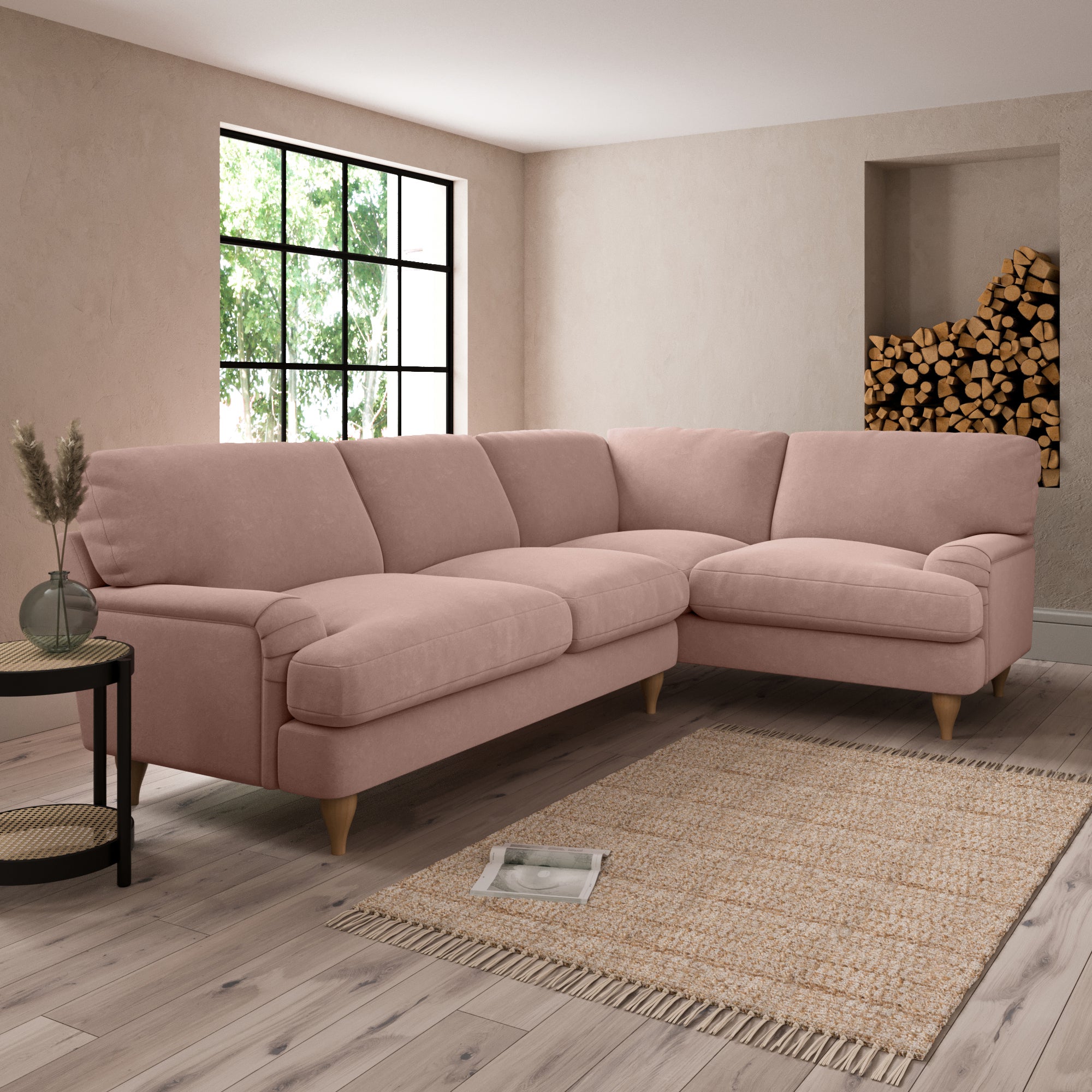 Darwin Luxury Velvet Right Hand Corner Sofa Luxury Velvet Peach Blush