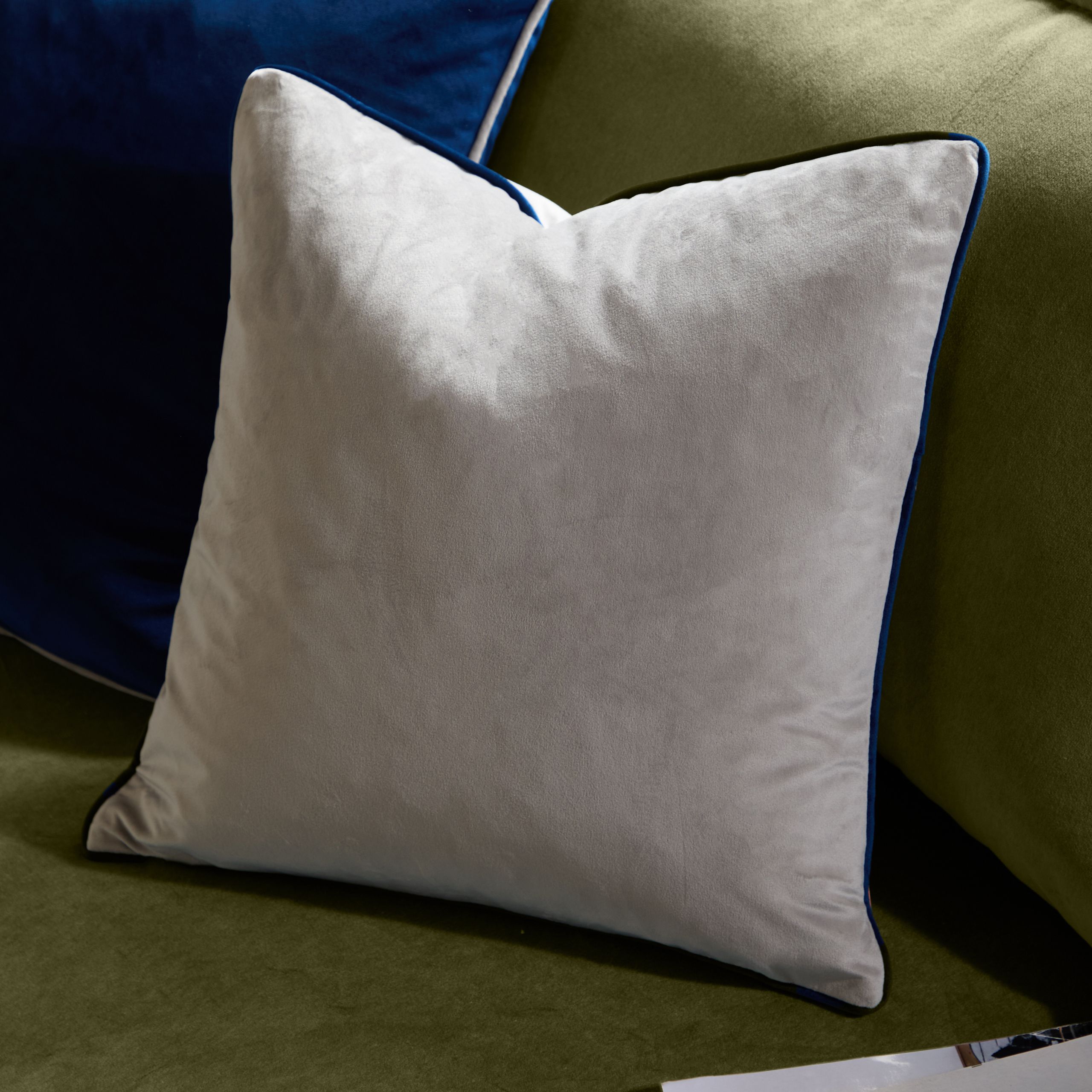 Furn Meridian Velvet Piped Cushion in Silver