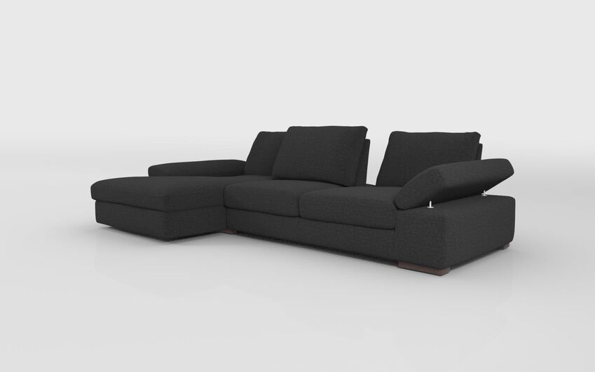 Black Fabric Savazza 4 Seater Sofa with Adjustable Back Rest Left Hand Facing Lounger