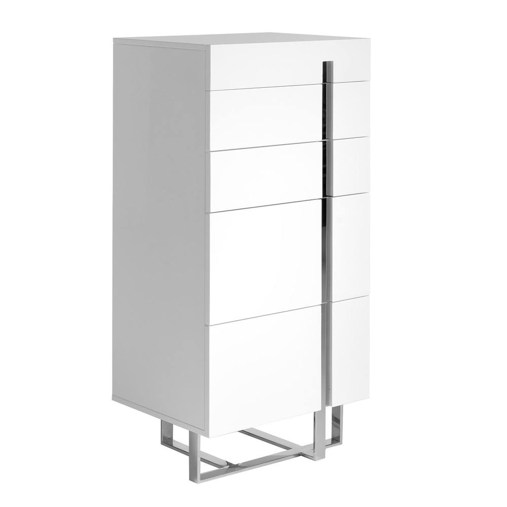 Angel Cerda White MDF Chiffonier with Chrome Legs, 5 Drawers