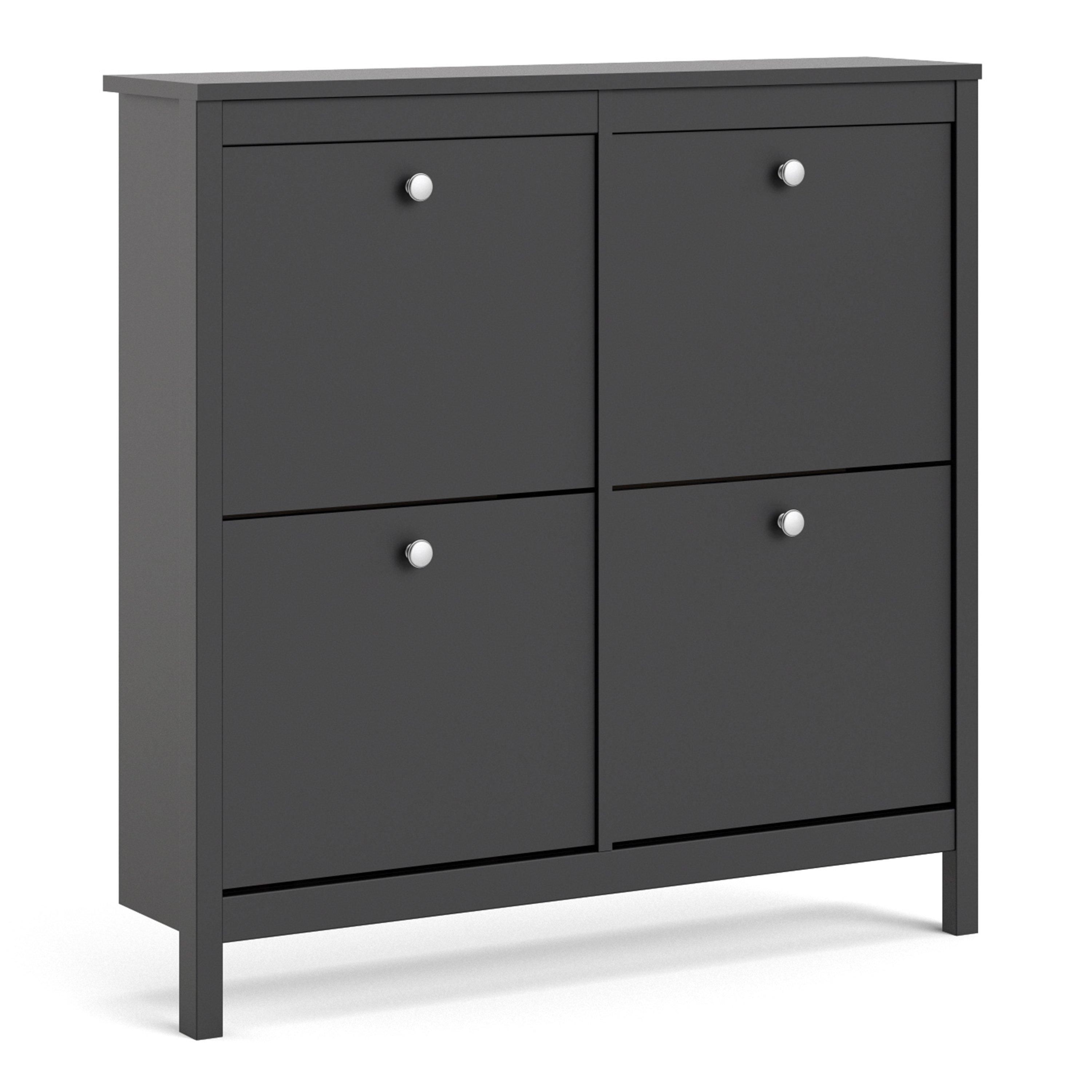 Furniture To Go Madrid Shoe Cabinet 4 Flip Down Doors in Black