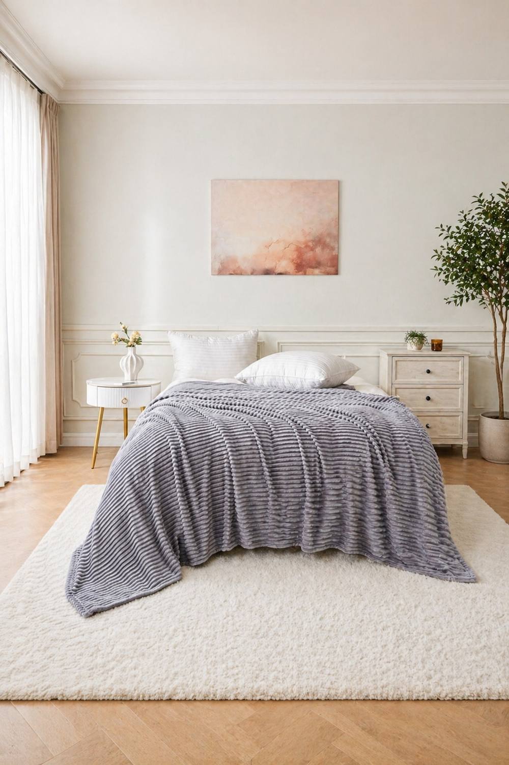 Dyzi Large Supersoft Ribbed Jacquard Fleece Throw Blanket 200 x 240cm in Grey