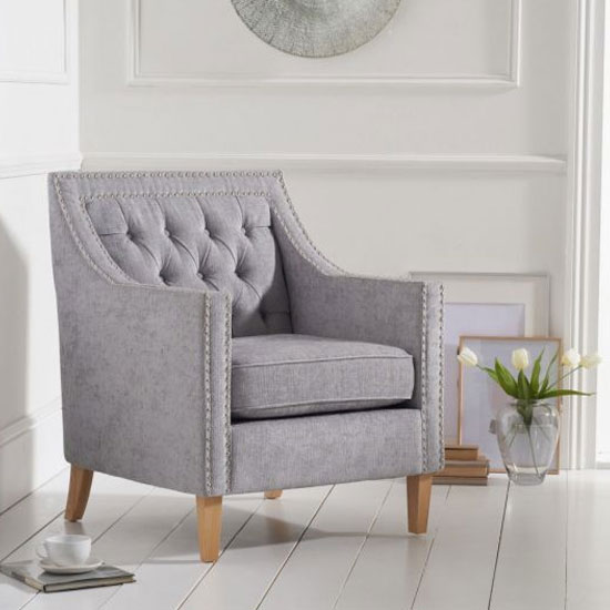 Casafeen Fabric Armchair In Grey With Wooden Legs