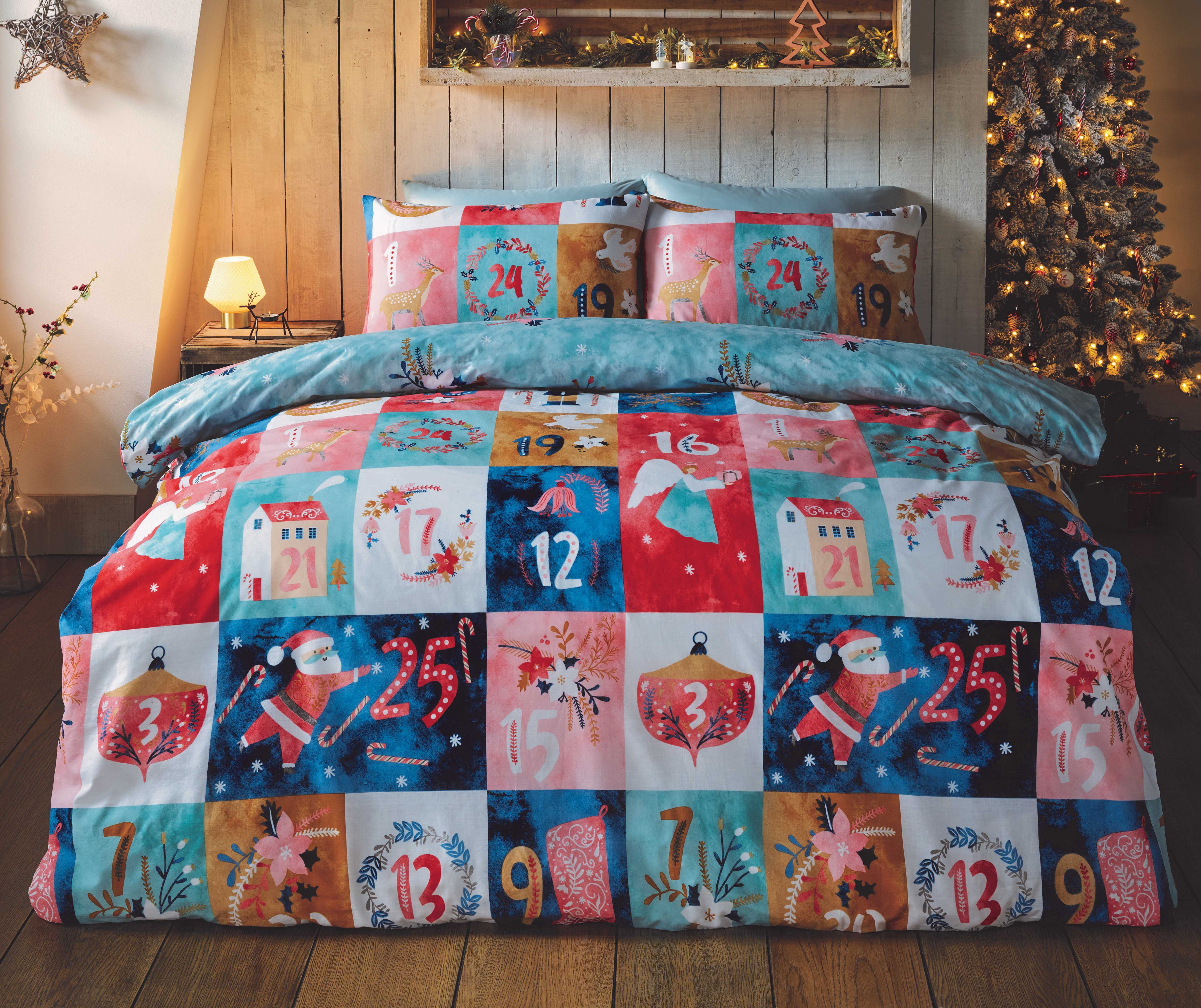 Rapport Home Advent Calendar Microfibre Duvet Cover Set with Pillowcase in Blue