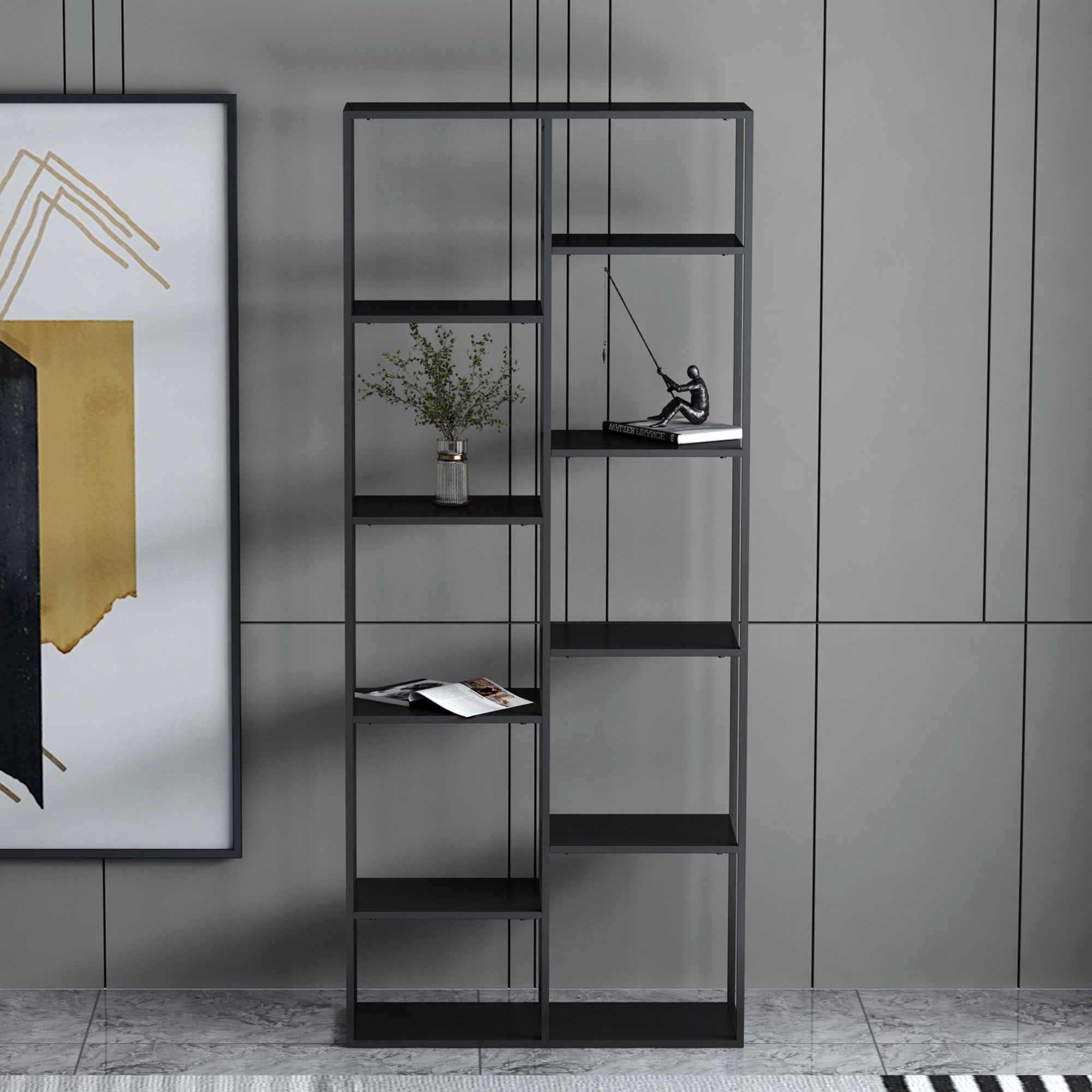 Tall Slim Black Book Case Shelving Unit Black