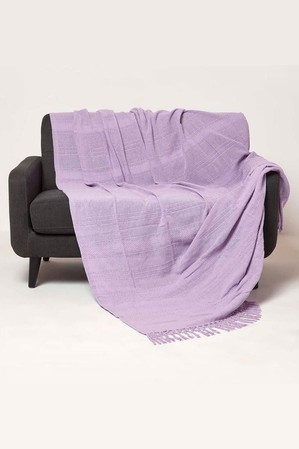 Homescapes Kashi Cotton Throw with Tassels in Lilac