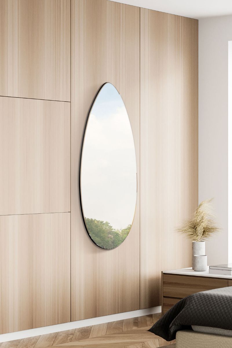MirrorOutlet The Tear Drop - Frameless Glass Wall Mirror 47" X 18" (120CM X 45CM) in Silver