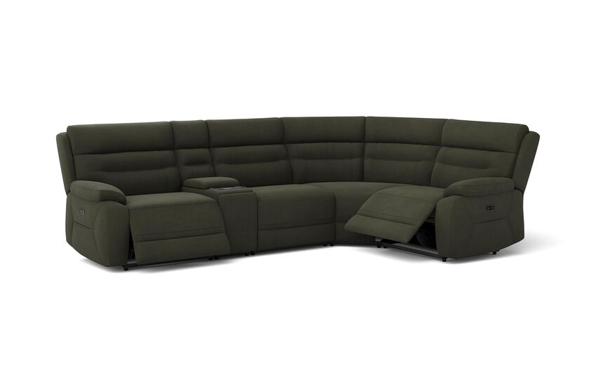 Green Fabric Fenton 3 Corner 1 Power Recliner Sofa with Media Console