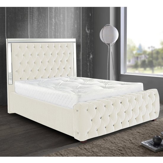 Eastcote Plush Velvet Mirrored Single Bed In Cream