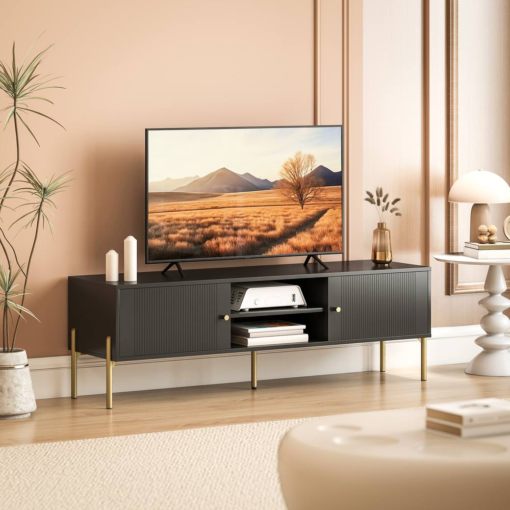 HOMCOM TV Stand for Television up to 65 Inch, Modern Entertainment Center in Black