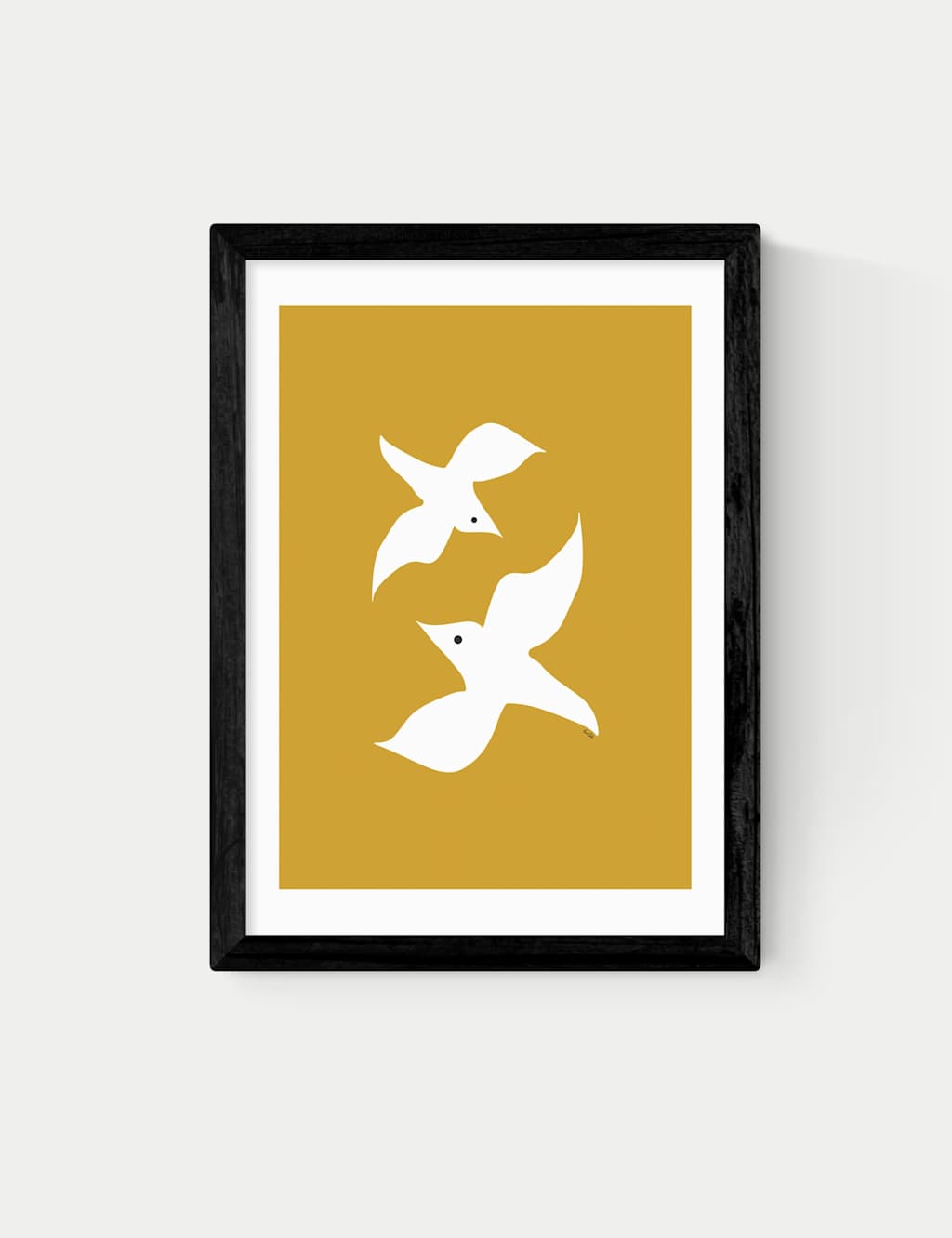 East End Prints Love Birds in Mustard Framed Art Print Black