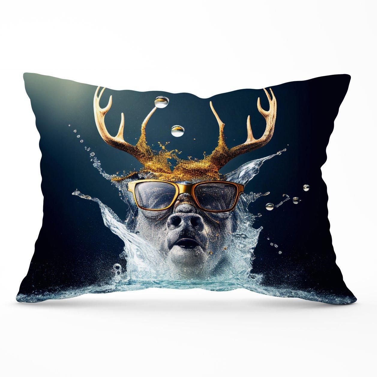 Warren Reed - Designer Stag Splashart Cushions in Grey
