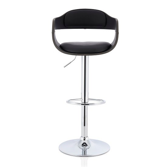 Matos Bar Stool In Black Faux Leather With Chrome Base