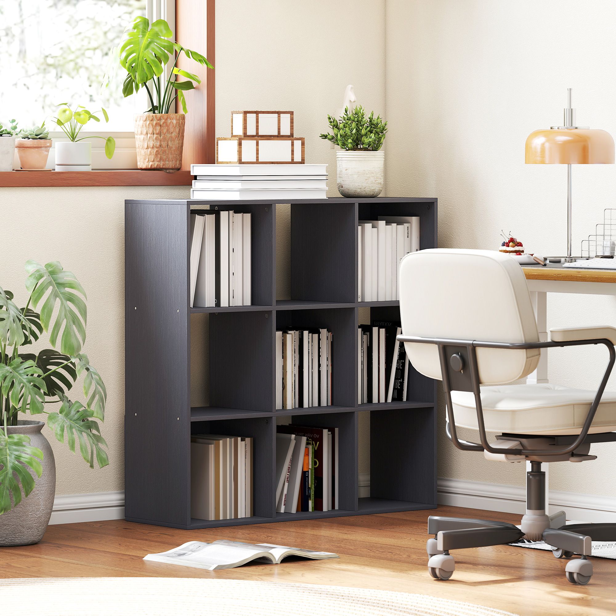 HOMCOM 9 Cube Storage Unit Cabinet Bookcase Display Shelves in Grey