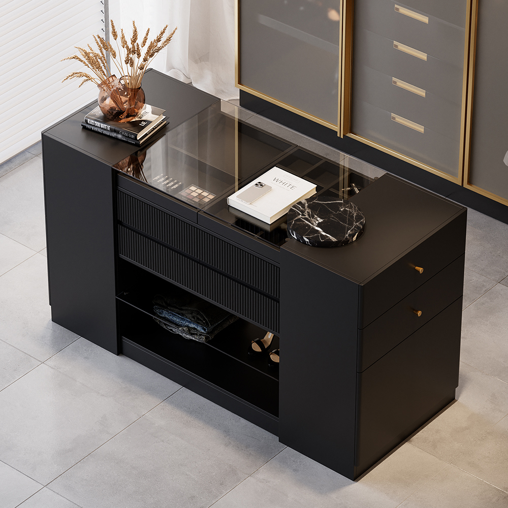 150 cm W Modern Black Dresser with Doors & Drawers Walk in Closet Island Jewellery Storage
