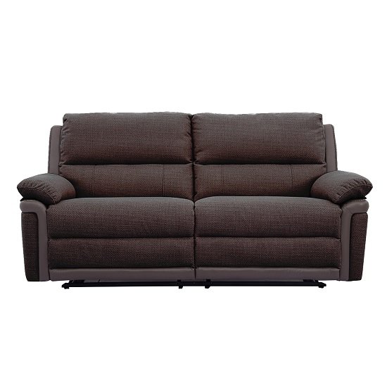 Risor Recliner 3 Seater Sofa In Nutmeg Brown Fabric And PU Trim
