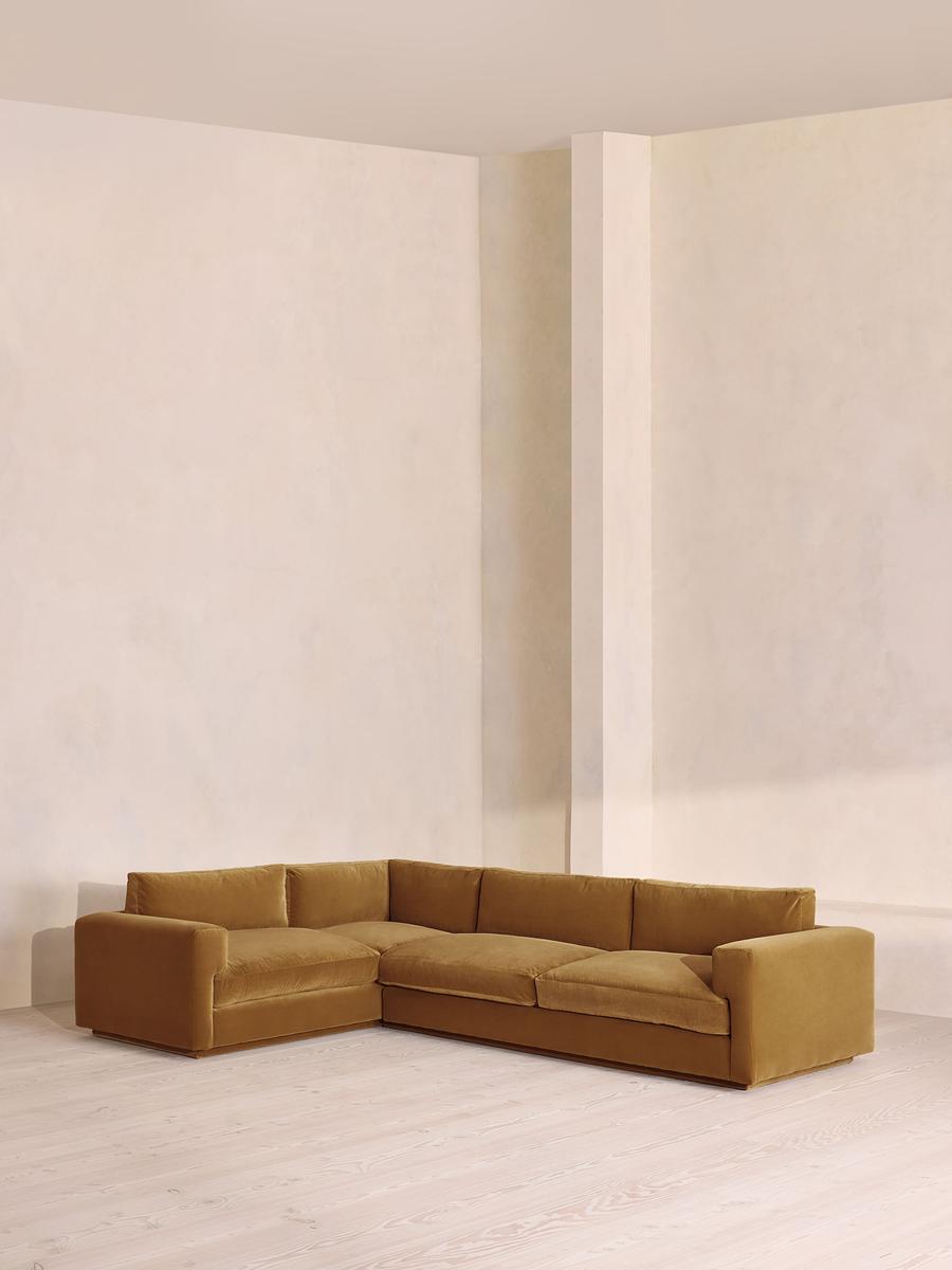 Mossley Right L-Shape Sofa, Velvet, Mustard