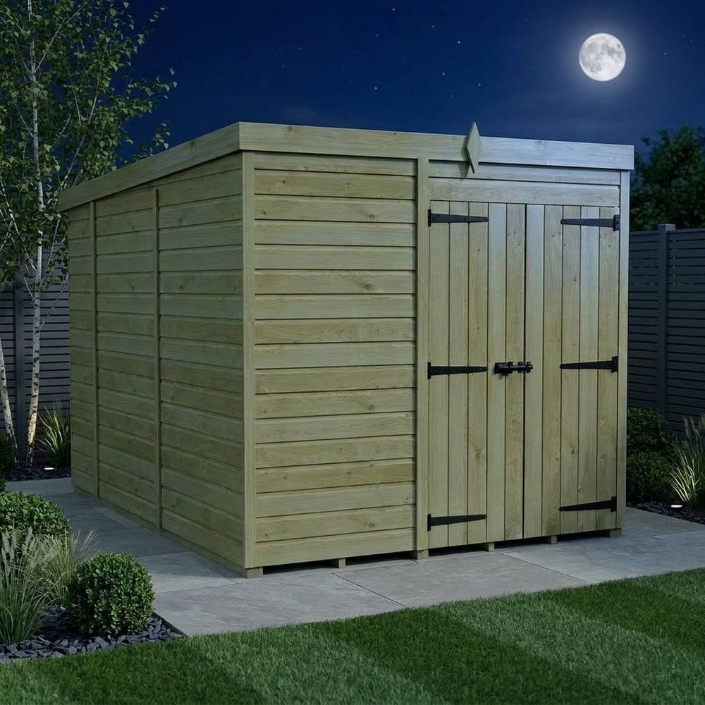 Buttercup Farm 7ft x 10ft Pent Garden Shed Double Door No Windows - Timber in Brown 3