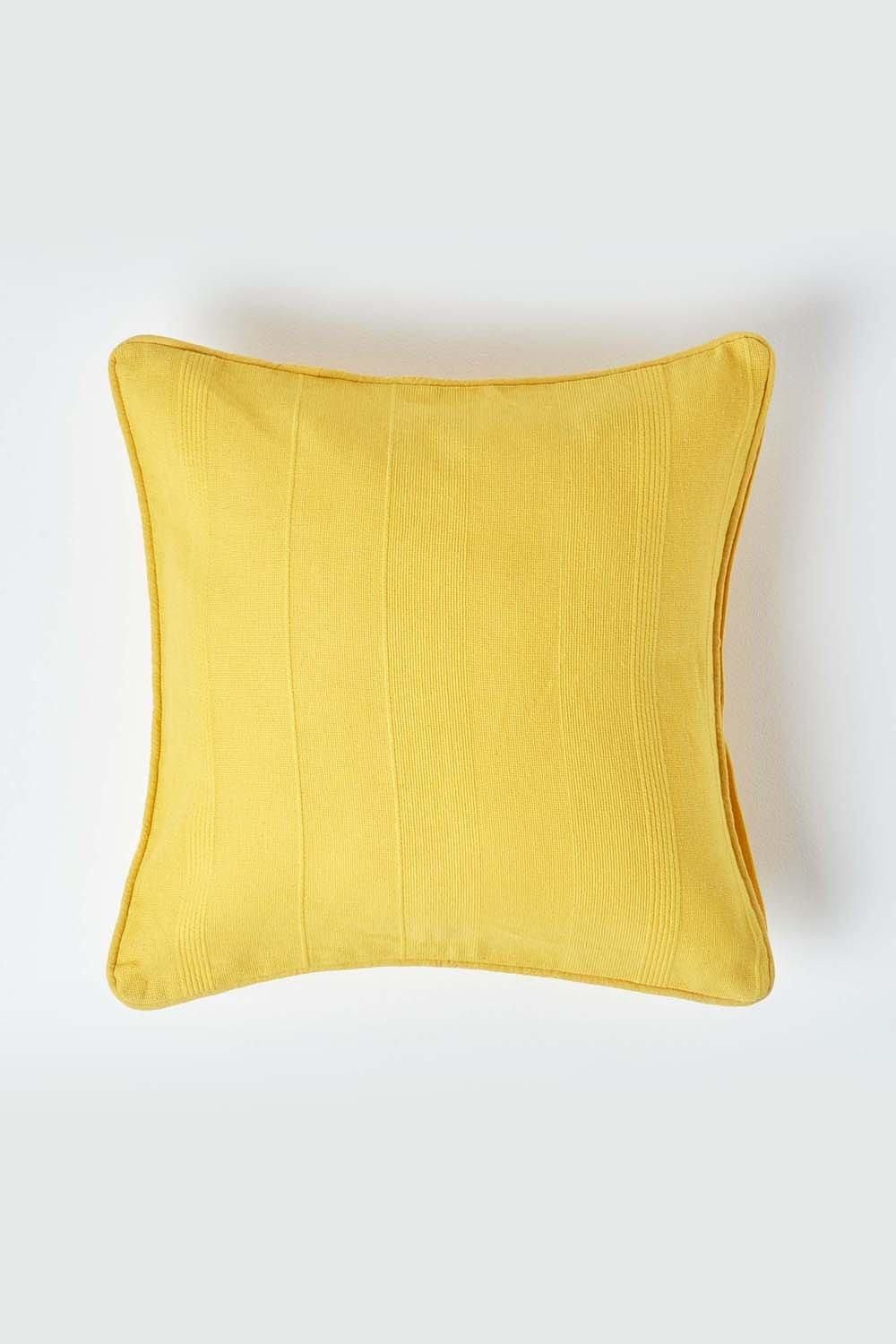 Homescapes Cotton Rajput Ribbed Cushion Cover in Bright Yellow
