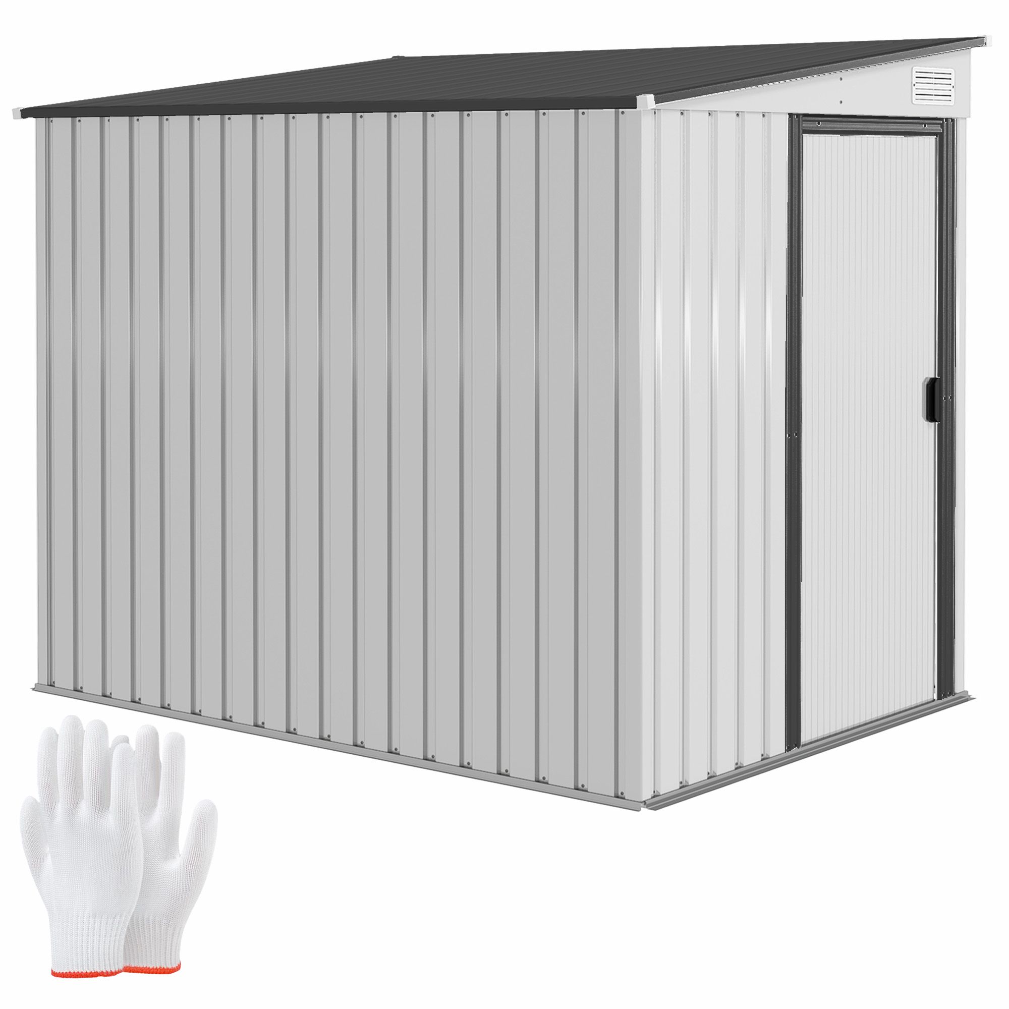 OUTSUNNY 7 x 5FT Garden Shed w/ Foundation Lean to Metal Tool Shed in White 2