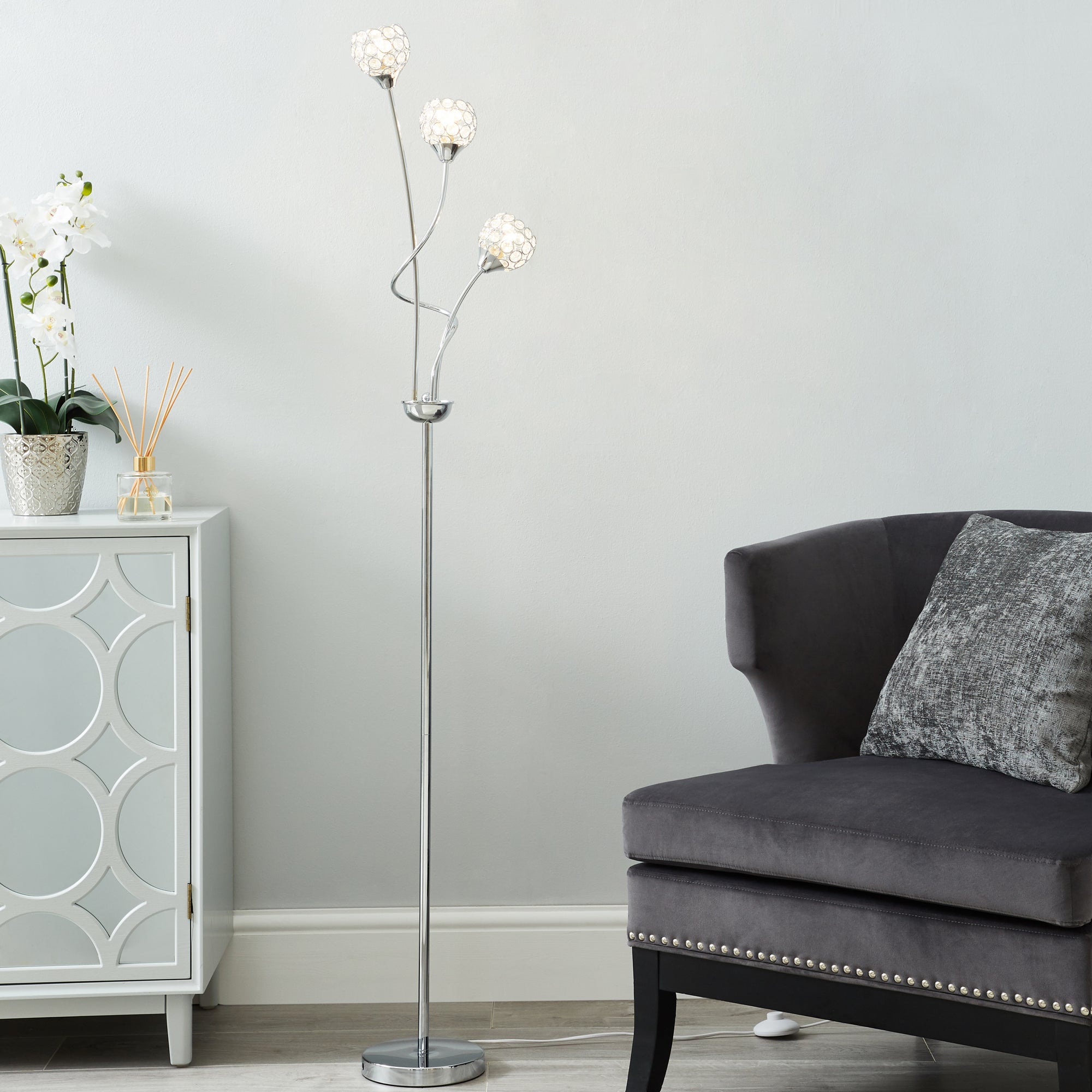 Portia Acrylic Beaded Floor lamp Chrome