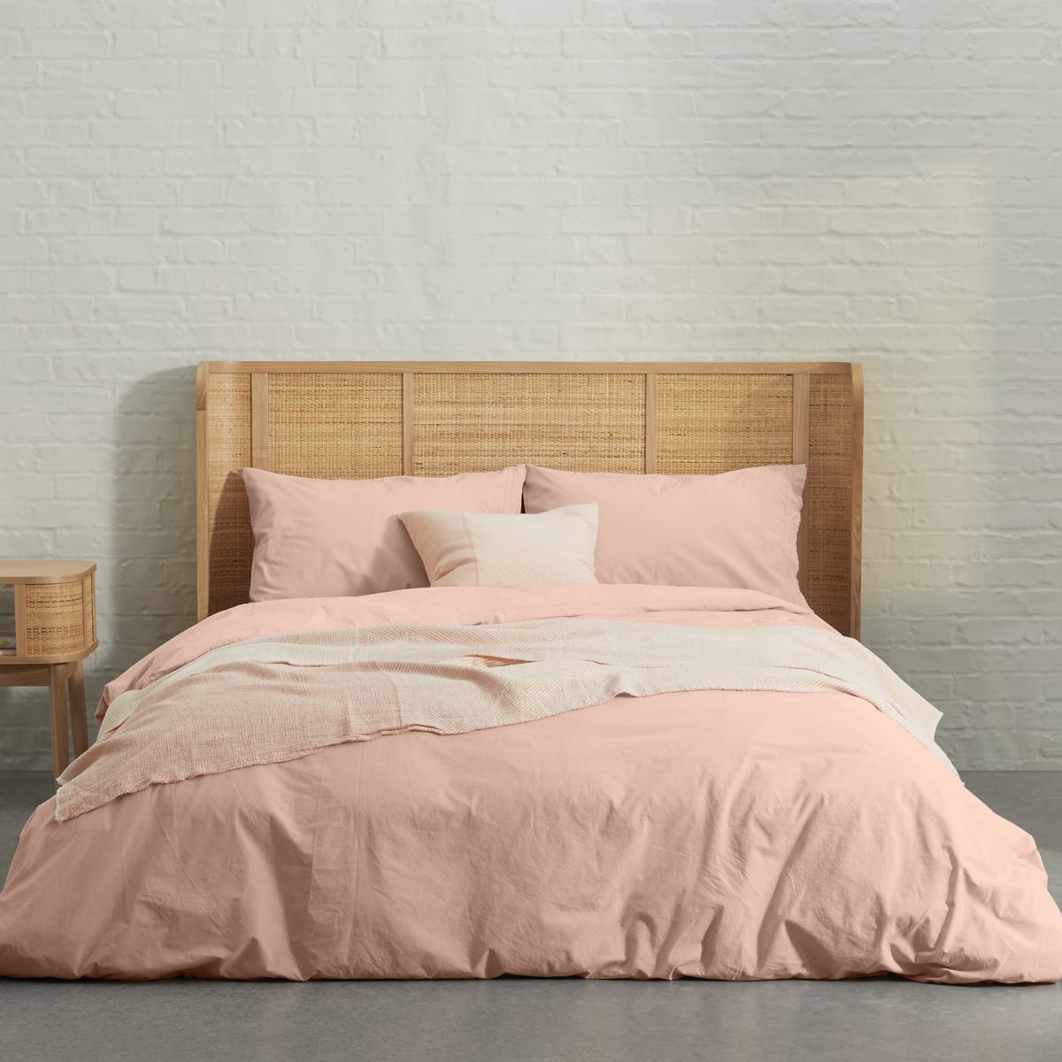Zana Organic Cotton Stonewashed Duvet Cover + 2 Pillowcases, King, Plaster Pink 