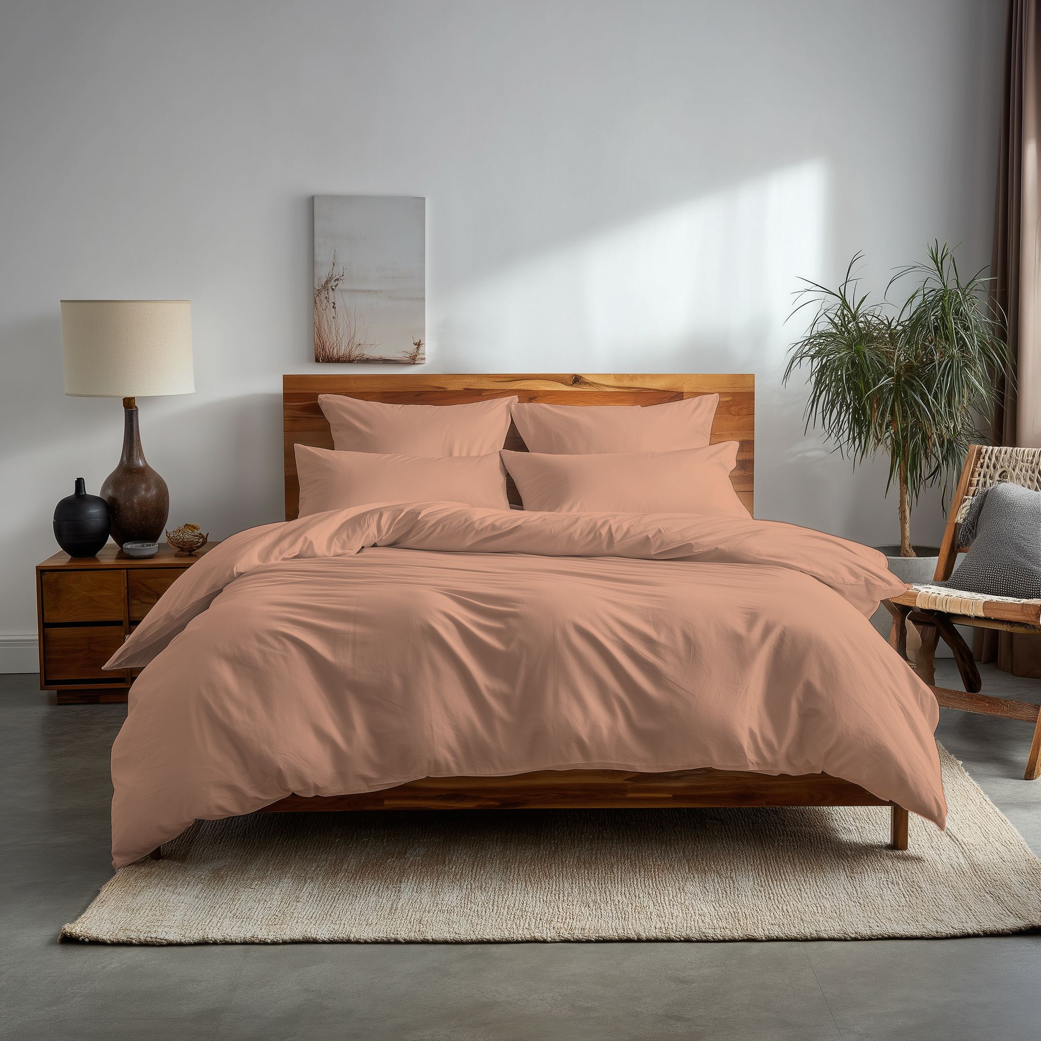 Snug City Plain Dyed Easy Care Polycotton Duvet Cover & Pillowcase/s Set Bed Linen in Peach