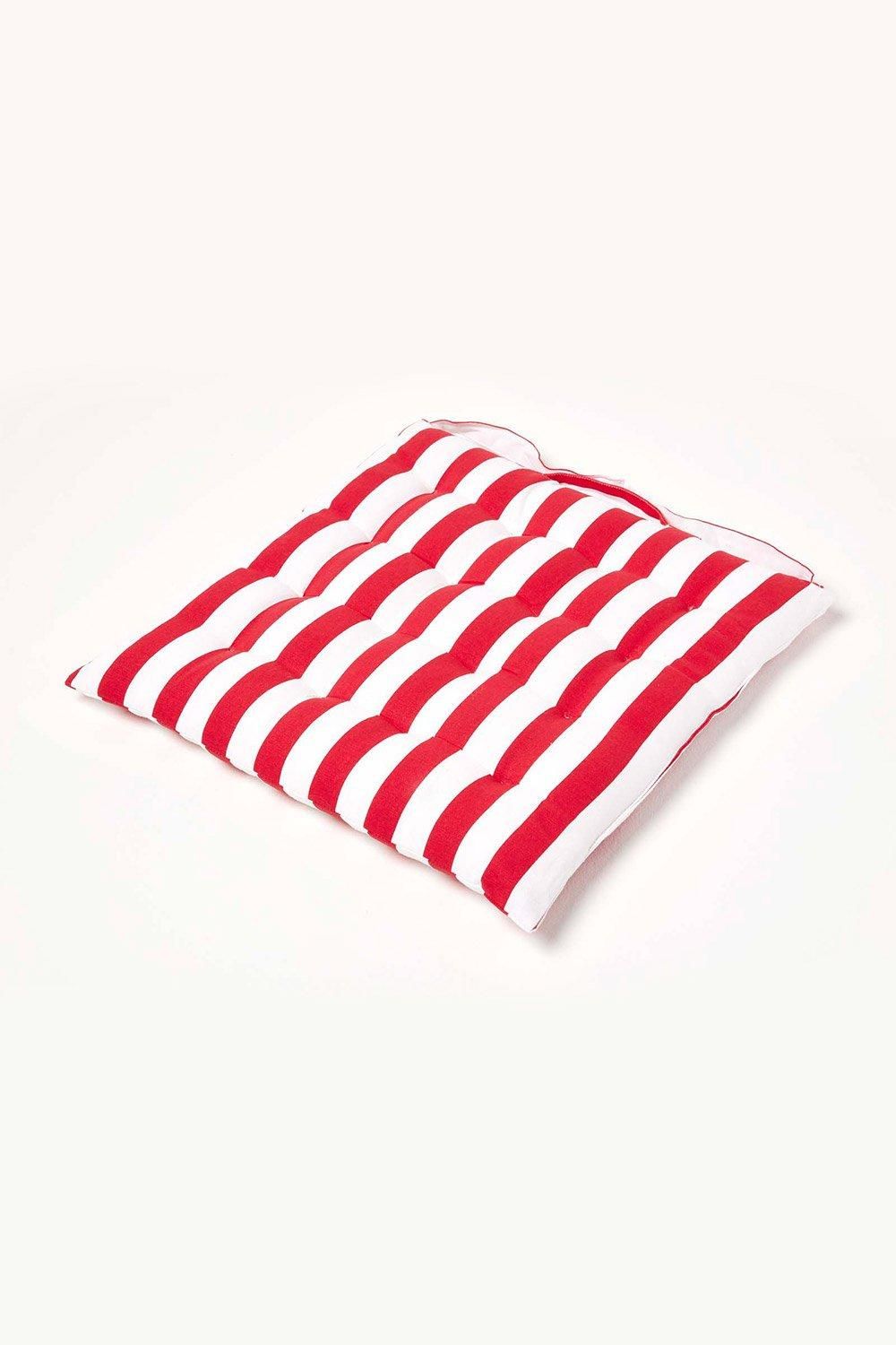 Homescapes Seat Pad Luxury Cotton Red Striped Indoor Outdoor Garden Cushion, 40cm