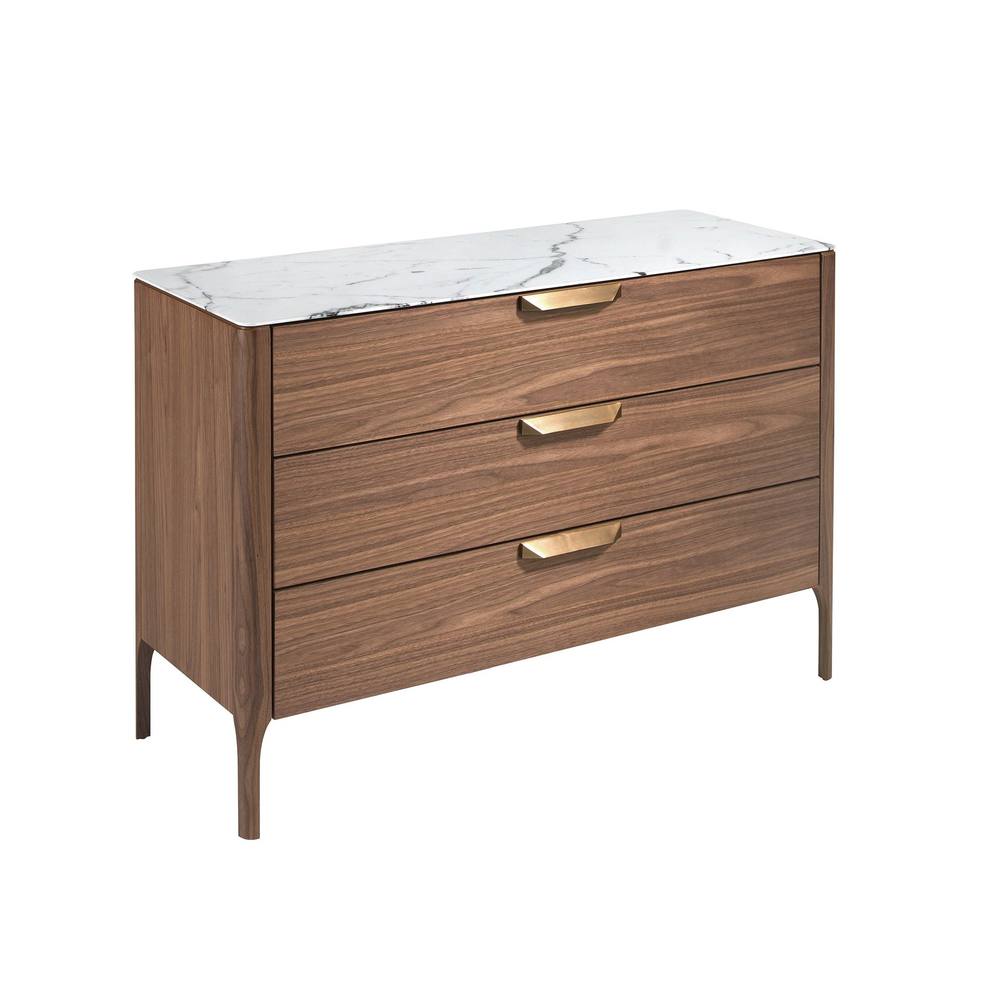 Angel Cerda Walnut-veneer 3-drawer chest with marble-effect glass in Brown