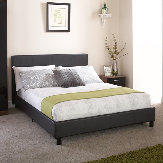 Alioth Faux Leather Single Bed In Black